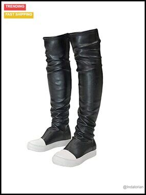Thigh High Flat Boots Vegan PU Leather Round Toe Over Knee